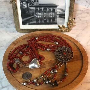 Red Beaded Necklace with Silver Accents